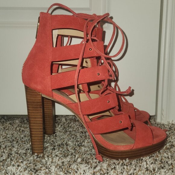 Michael Kors Sofia Platform Sandals Size 9 - Dusty Red Suede - Picture 3 of 11